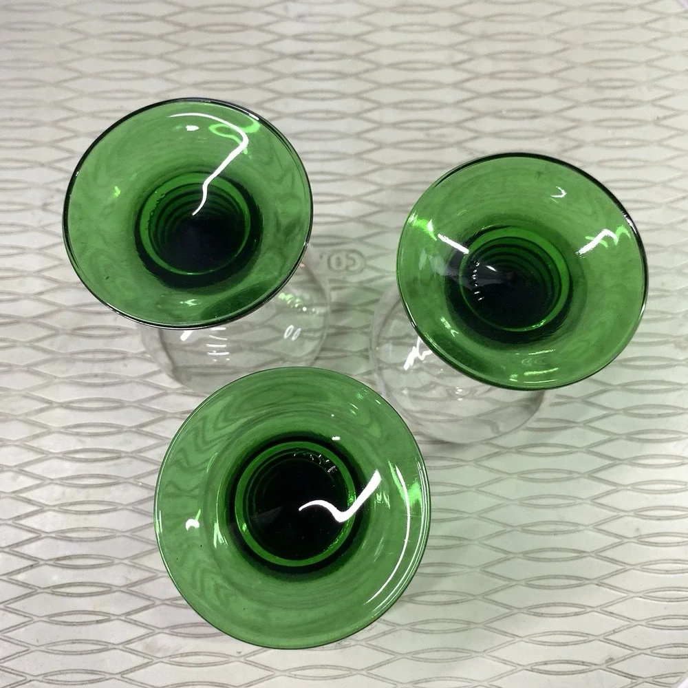 3 VTG German Schmitt Green Cordial‎ Wine Glasses Goblet Mensch, Meier-Mannheim